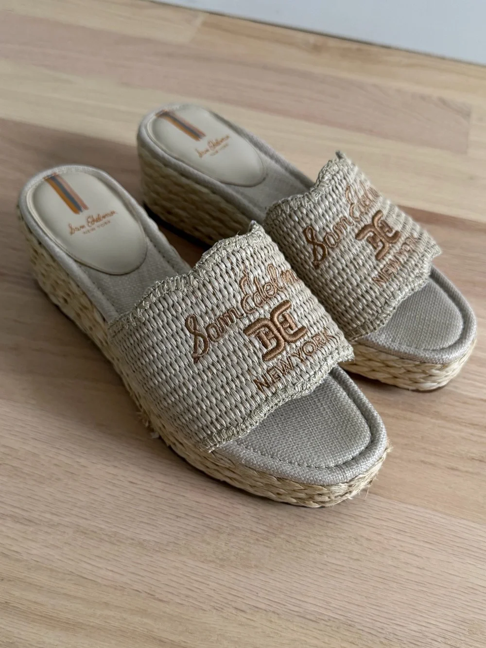 Sam Edelman Camila Espadrille Platform Slide Wedge Sandal Sand Size 10